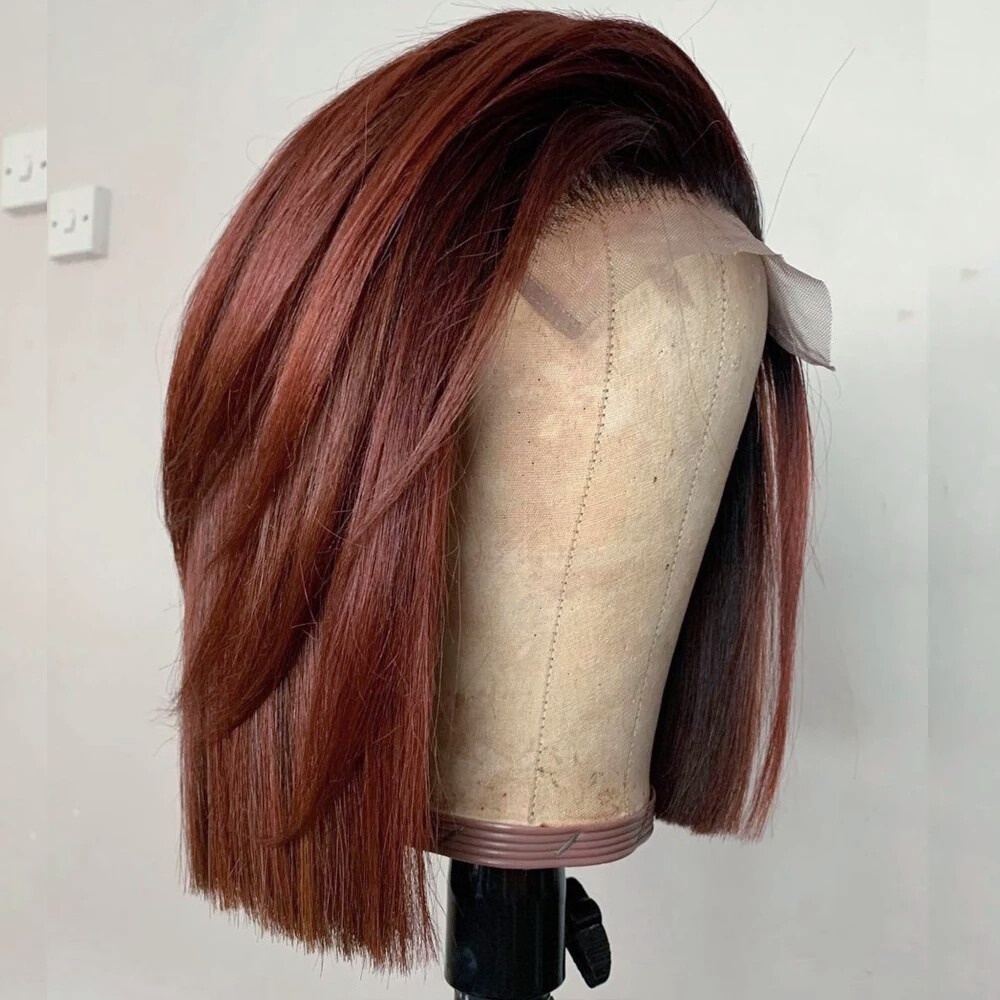 Peruca Curta Castanho Avermelh - Pre Parted 13X4 Lace Front Bob Wig avaliação e preço
