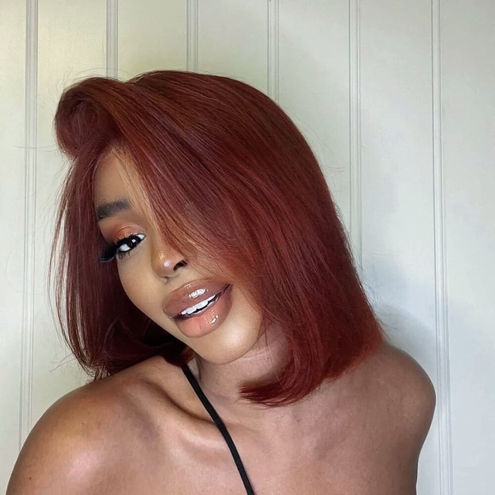 Peruca Curta Castanho Avermelh - Pre Parted 13X4 Lace Front Bob Wig avaliação e preço