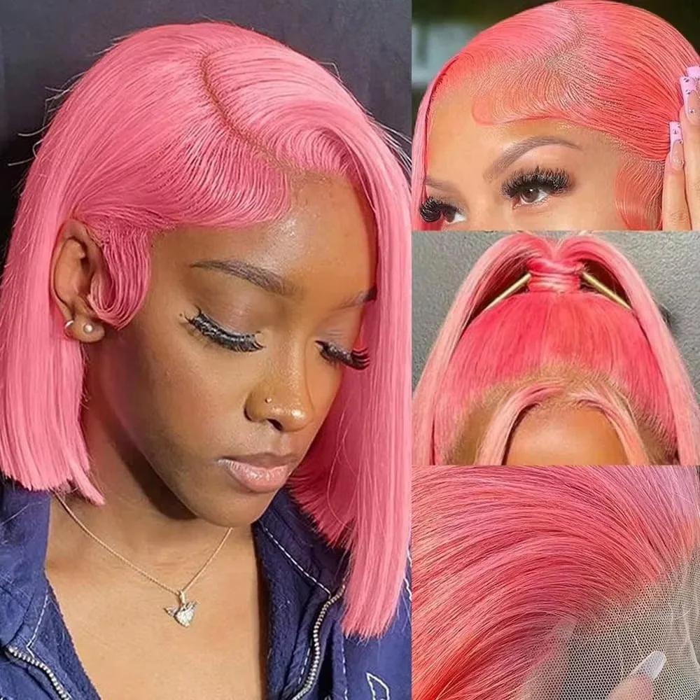 Peruca Bob Rosa de 10 polegada - Pre Parted 13X4 Lace Front Bob Wig avaliação e preço